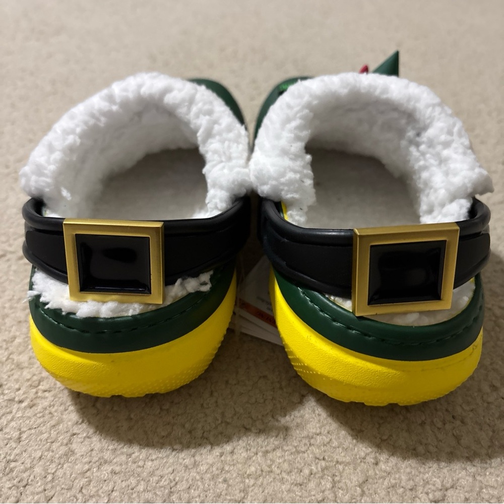 Crocs Buddy The Elf Kids Size 3 Fleece Lined Christmas Clogs Mules Shoes Green - Picture 8 of 11